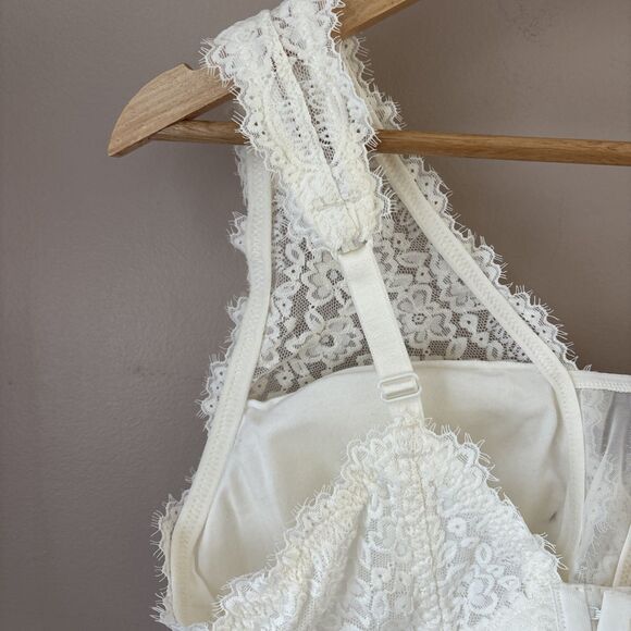 Aerie Women’s XXL White Ivory Lace Bralette Wireless Padded Stretch Bra Top - Picture 6 of 7